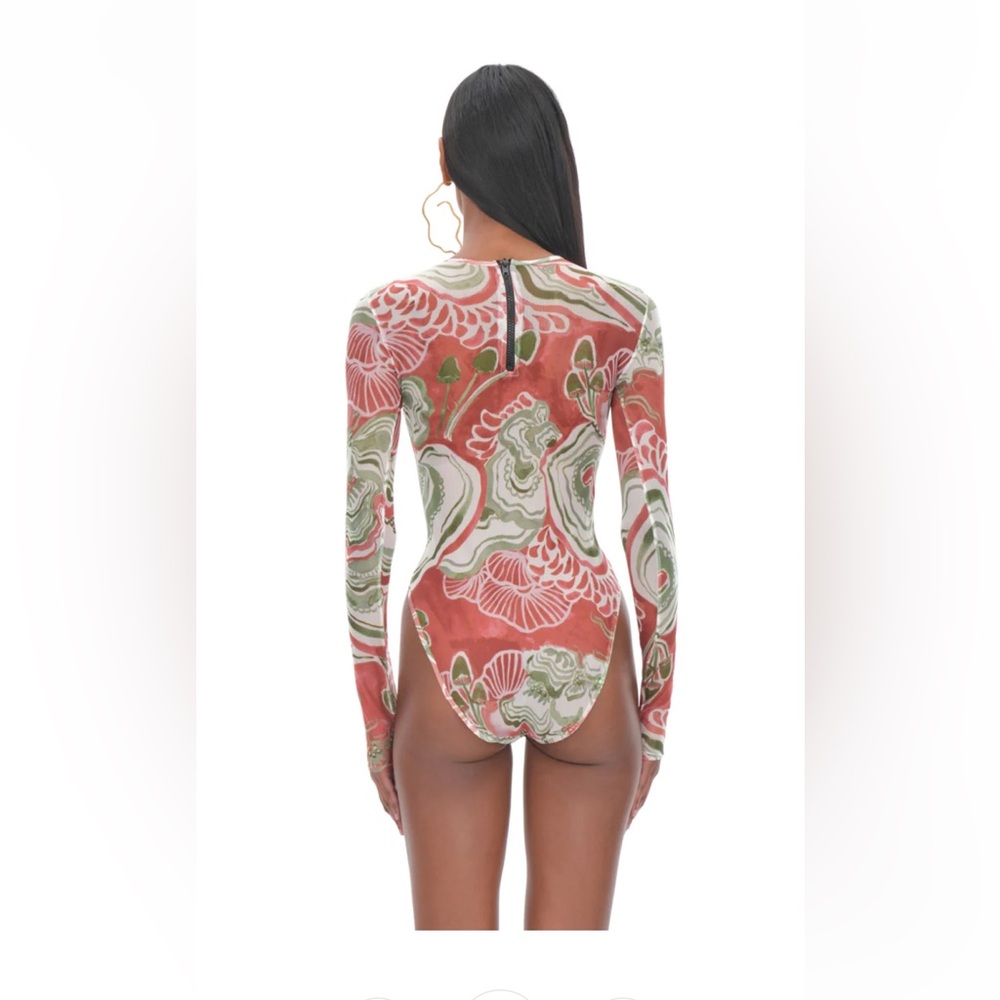 Andrea Iyama Elle Mesh Leotard Floral Long Sleeve Bodysuit one piece - Picture 4 of 14